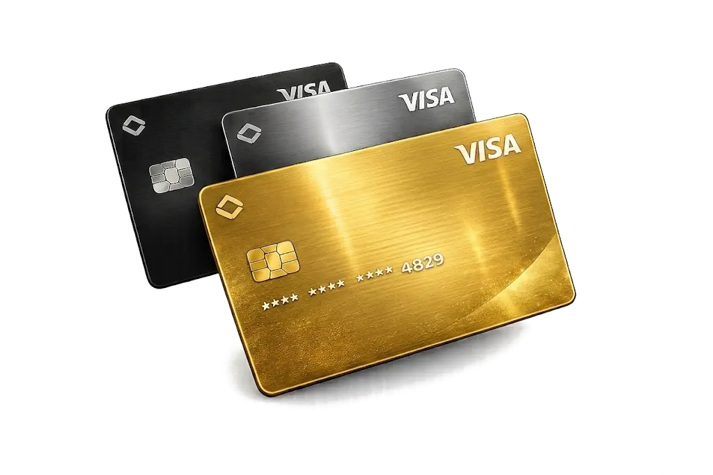 VER Visa Card tiers — Standard, Metal, and Gold